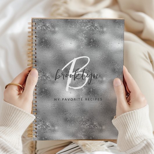 Glam Zilver Monogram Receptenboek Notitieboek