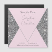 Glam Zilver & Roze Bruiloft Bewaar de datum Magnet (Voorkant / Achterkant)