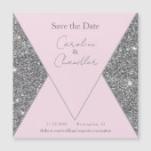 Glam Zilver & Roze Bruiloft Bewaar de datum Magnet (Voorkant)