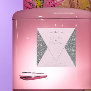Glam Zilver & Roze Huwelijk Bewaar de Datum Magnet