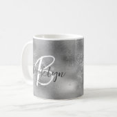 Glam Zilver Trendy Script Monogram Koffiemok (Voorkant links)