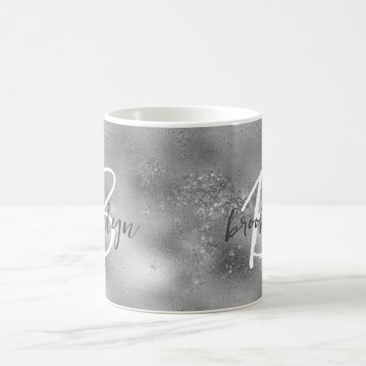 Glam Zilver Trendy Script Monogram Koffiemok (Center)