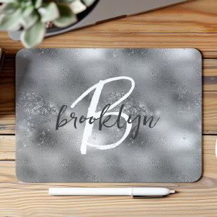 Glam Zilver Trendy Script Monogram Muismat