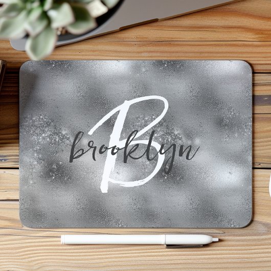 Glam Zilver Trendy Script Monogram Muismat