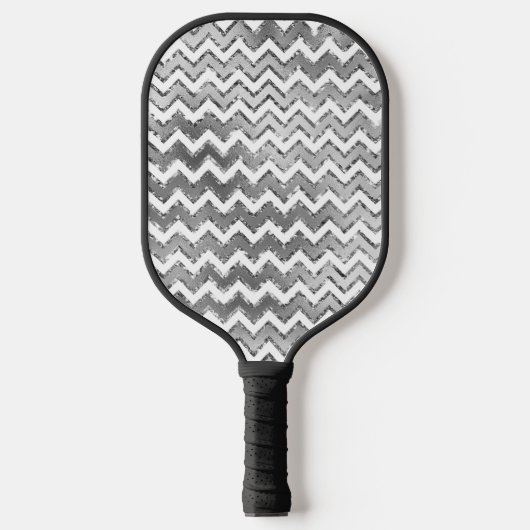 Glam Zilver Wit Goud Zigzag Stripes Pickleball Paddle (Voorkant)