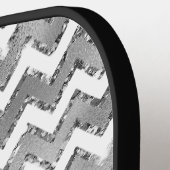 Glam Zilver Wit Goud Zigzag Stripes Pickleball Paddle (Links Detail)