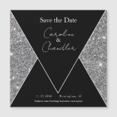 Glam Zilver & Zwart Bruiloft Save the Date Magneti (Voorkant)