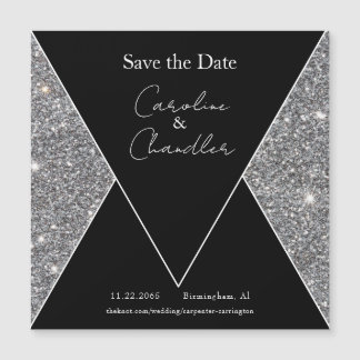 Glam Zilver & Zwart Bruiloft Save the Date Magneti