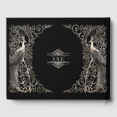 Glam Zilveren Art Deco Pauw Huwelijk Gastenboek (Achterkant)