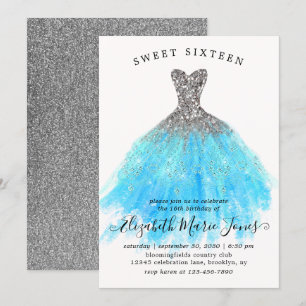 Glam Zilveren Blauwe Sparkle Dress Sweet 16e Verja Kaart