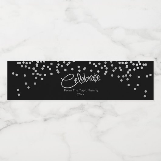 Glam, zilveren Confetti-geel Waterfles Etiket (Enkel label)