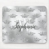 Glam Zilveren Folie Glitter Kroon Patroon Monogram Muismat (Voorkant)