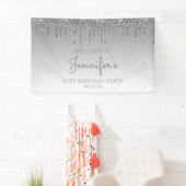 Glam Zilveren Glitter Drip 21e Verjaardagsfeest Spandoek (Insitu)