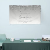 Glam Zilveren Glitter Drip 21e Verjaardagsfeest Spandoek (Beurs)
