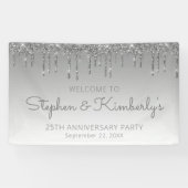 Glam Zilveren Glitter Drip 25e Jubileumfeest Spandoek (Horizontaal)
