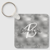 Glam Zilveren Glitter Glans Monogram Sleutelhanger (Voorkant)