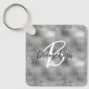 Glam Zilveren Glitter Glans Monogram  Sleutelhanger