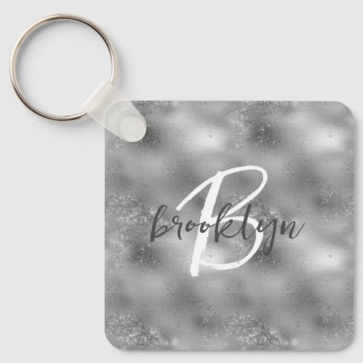 Glam Zilveren Glitter Glans Monogram  Sleutelhanger (Voorkant)