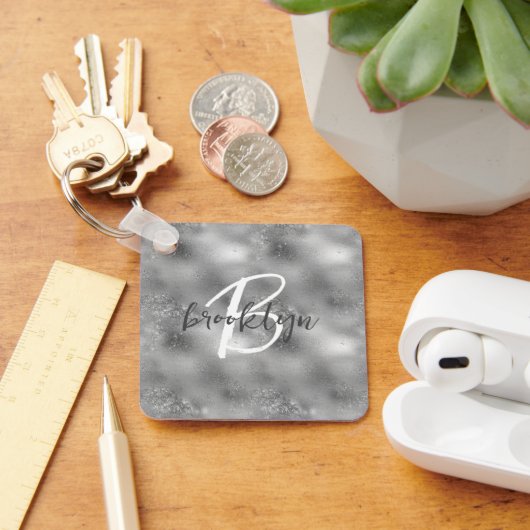 Glam Zilveren Glitter Glans Monogram Sleutelhanger (Bureau)