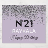 Glam & Zilveren Glitter Verjaardagsfeest Purple Fe Sparkling Wijnetiket (Enkel label)