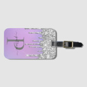 Glam Zilveren Glitterdruppels Elegant Monogram Bagagelabel (Voorkant (horizontaal))