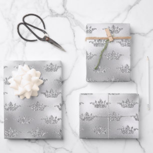 Glam Zilveren Nep Folie Kroon Patroon Inpakpapier Vel
