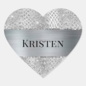 Glam Zilveren Snake Dierenprint Hart Sticker (Voorkant)