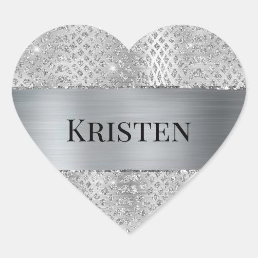 Glam Zilveren Snake Dierenprint Hart Sticker (Voorkant)