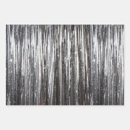 Glam Zilveren Strepen Bruiloft Inpakpapier Vel (Voorkant 3)