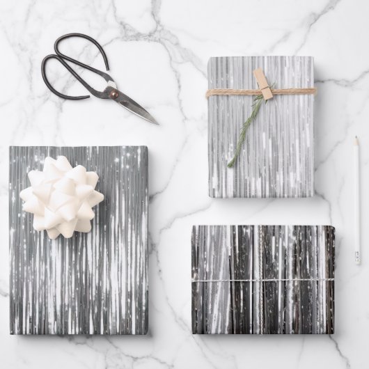 Glam Zilveren Strepen Bruiloft Inpakpapier Vel (Voorkant)