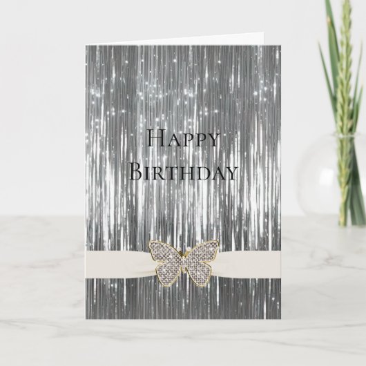 Glam Zilveren Tinsel Sieraden Vlinder Kaart (Voorkant)
