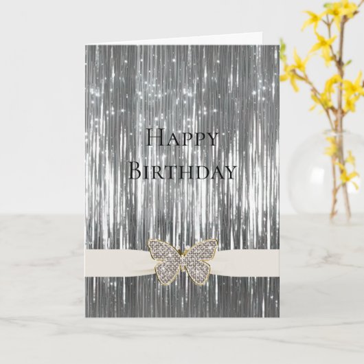 Glam Zilveren Tinsel Sieraden Vlinder Kaart (Gele Bloem)