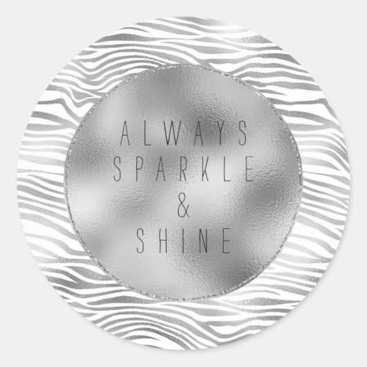 Glam Zilveren Zebra Print Ronde Sticker (Voorkant)