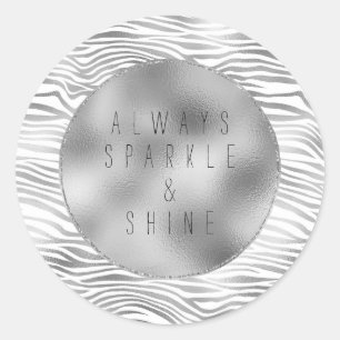 Glam Zilveren Zebra Print Ronde Sticker