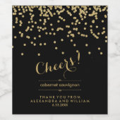 Glam Zwart en Faux Gold Confetti bruiloft | Proost Wijn Etiket (Enkel label)