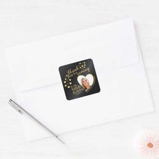 Glam Zwart en Goud 50e Verjaardag Dank U wel Vierkante Sticker (Envelop)