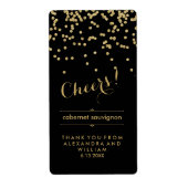 Glam Zwart en Goud Bruiloft Wijnfles Label (Voorkant)