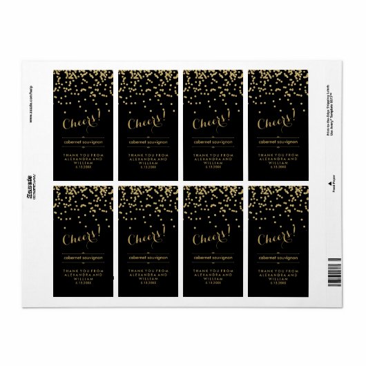 Glam Zwart en Goud Bruiloft Wijnfles Label (Full Sheet)