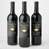 Glam Zwart en Goud Dank u Aangepast Afstuderen Wijn Etiket (Flessen)