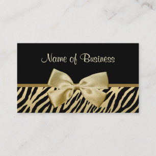 Glam zwart en goud zebra print gouden lint visitekaartje