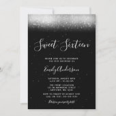Glam Zwart en Wit Sweet 16 Kaart (Voorkant)