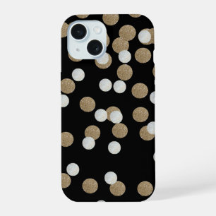 glam zwart en witte stippen champagne goud confett iPhone 15 case