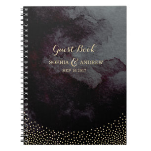 Glam zwart faux goud glitter bruiloft gastenboek notitieboek