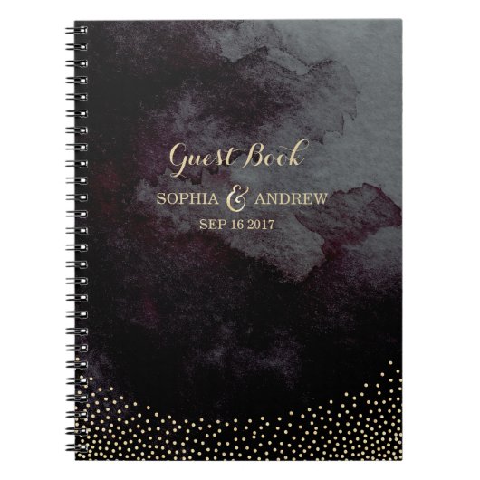 Glam zwart faux goud glitter bruiloft gastenboek notitieboek (Voorkant)