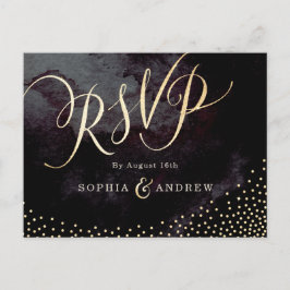 Glam zwart faux goud glitter kalligrafie RSVP Uitnodiging Briefkaart