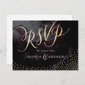 Glam zwart faux goud glitter kalligrafie RSVP Uitnodiging Briefkaart (Voorkant / Achterkant)