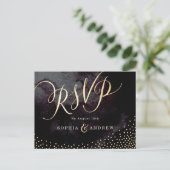 Glam zwart faux goud glitter kalligrafie RSVP Uitnodiging Briefkaart (Staand voorkant)