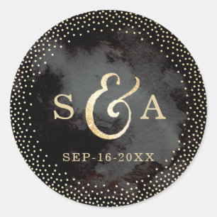 Glam zwart faux goud glitter monogram ronde sticker