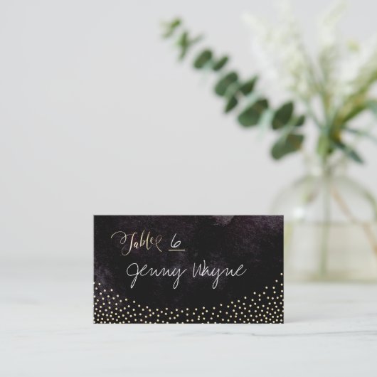 Glam zwart faux goud glitter plaats kaarten plaatskaartje (Staand voorkant)