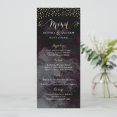 Glam zwart faux goud kalligrafie bruiloft menu (Staand voorkant)